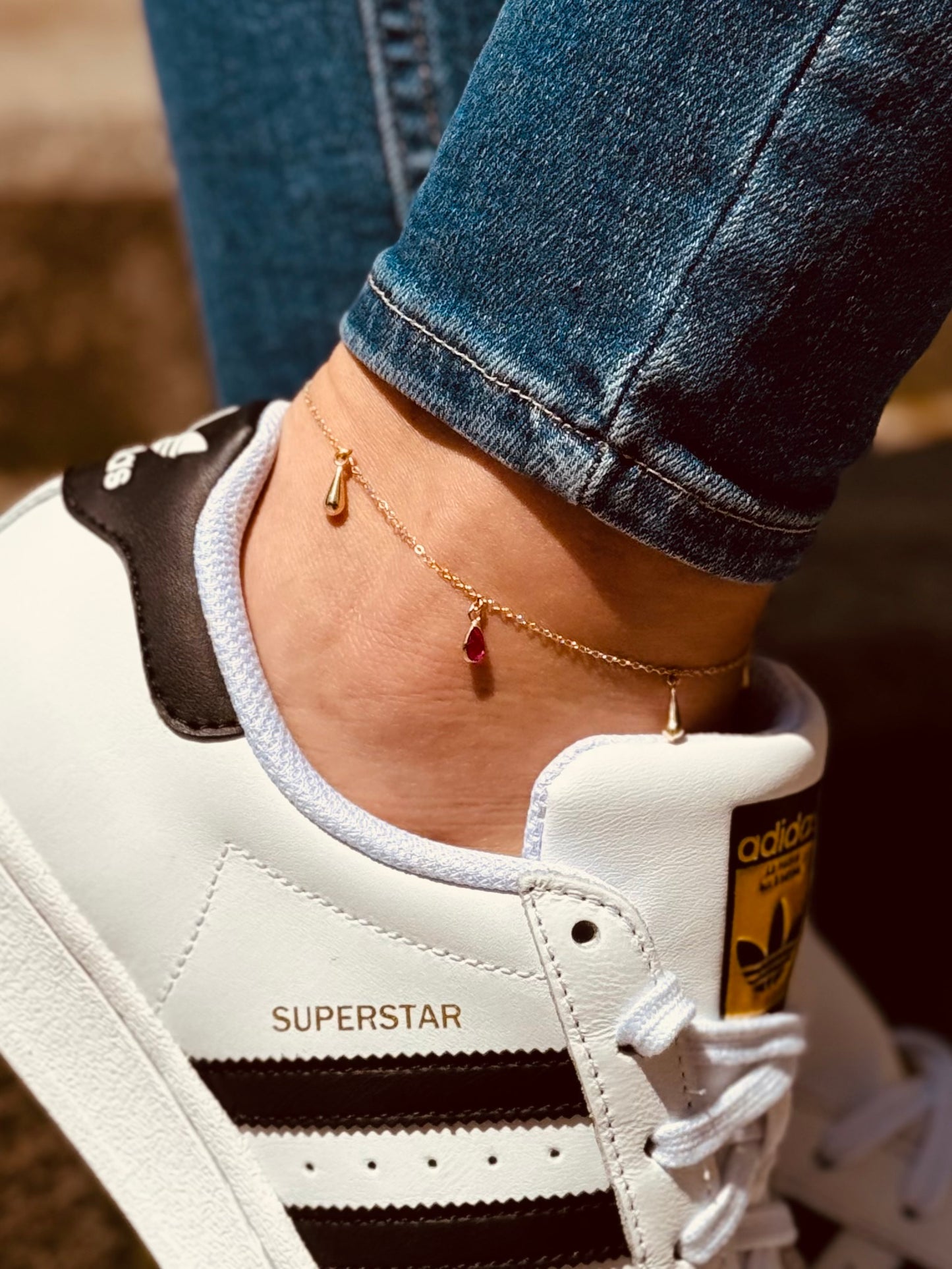 Gold Fuẞkettchen - Ruby Drop Anklet