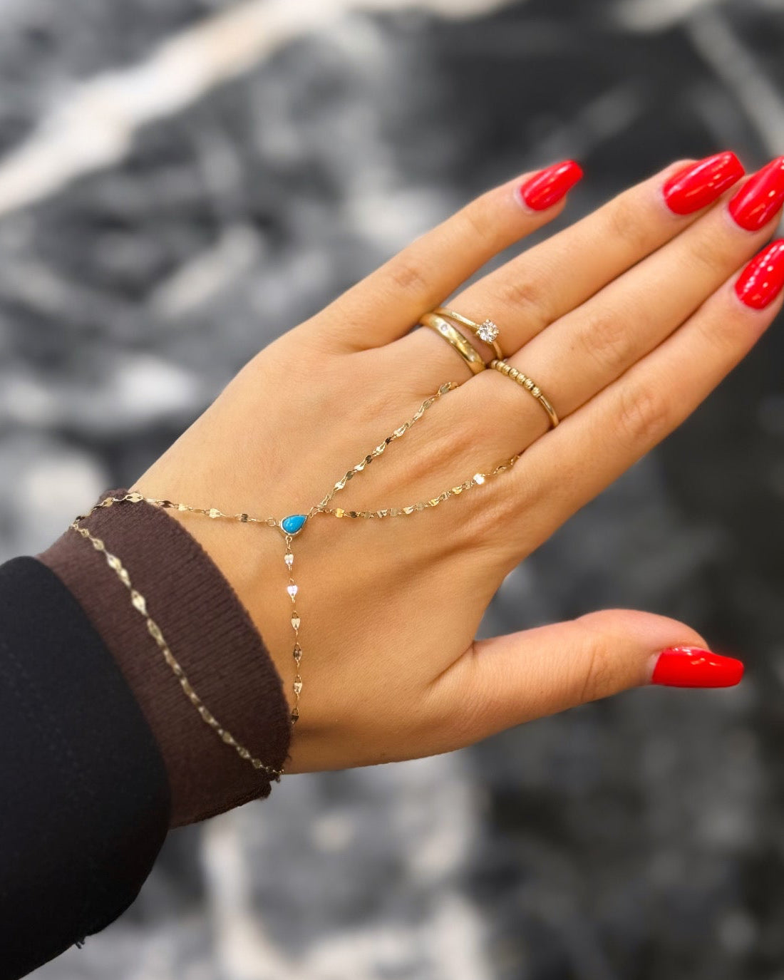 Gold Handkette - Turquoise Drop