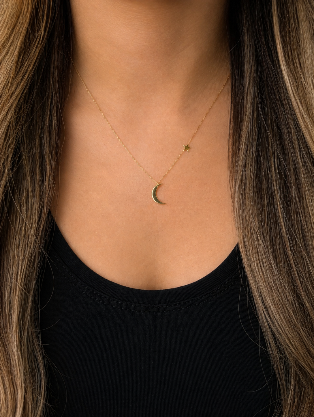 Gold Halskette - Mond und Stern