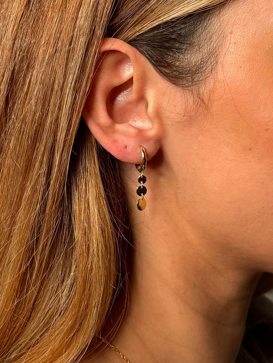 585 Gold Ohrringe - Mini Creolen mit Drei Plättchen