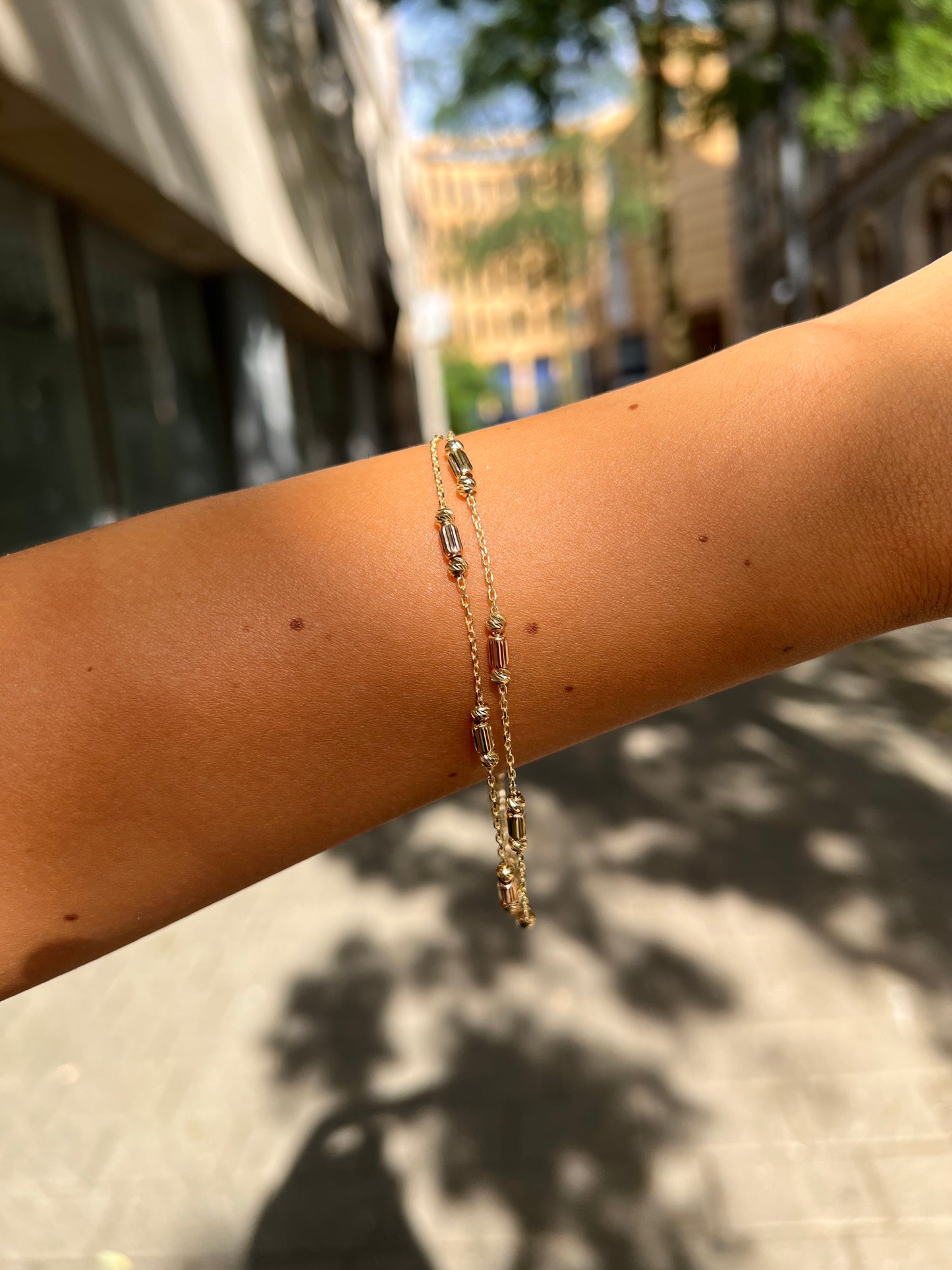 Gold Armband - Zweireihig mit Dorika (Gold&Rosé)