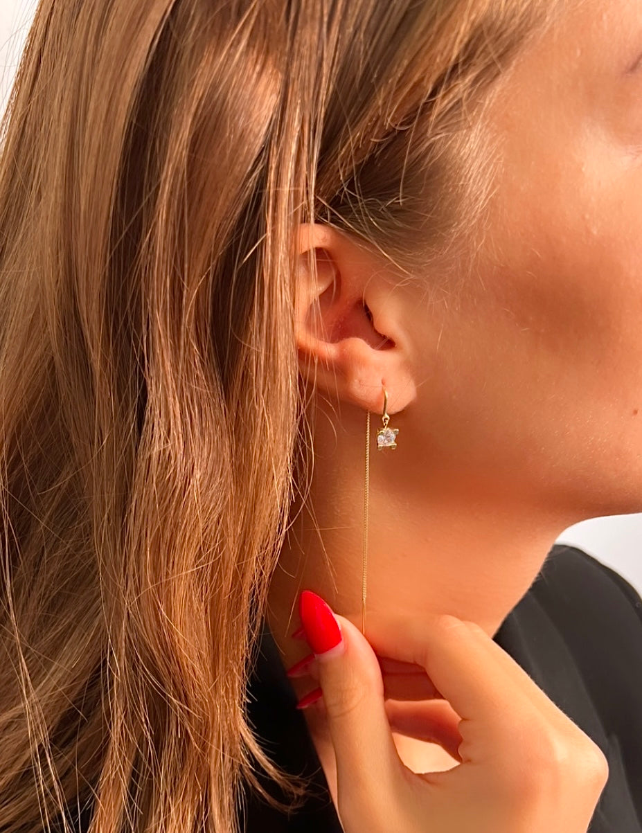 585 Gold Ohrring - Kettenohrring mit einem Zirkonia In Brillant Schliff