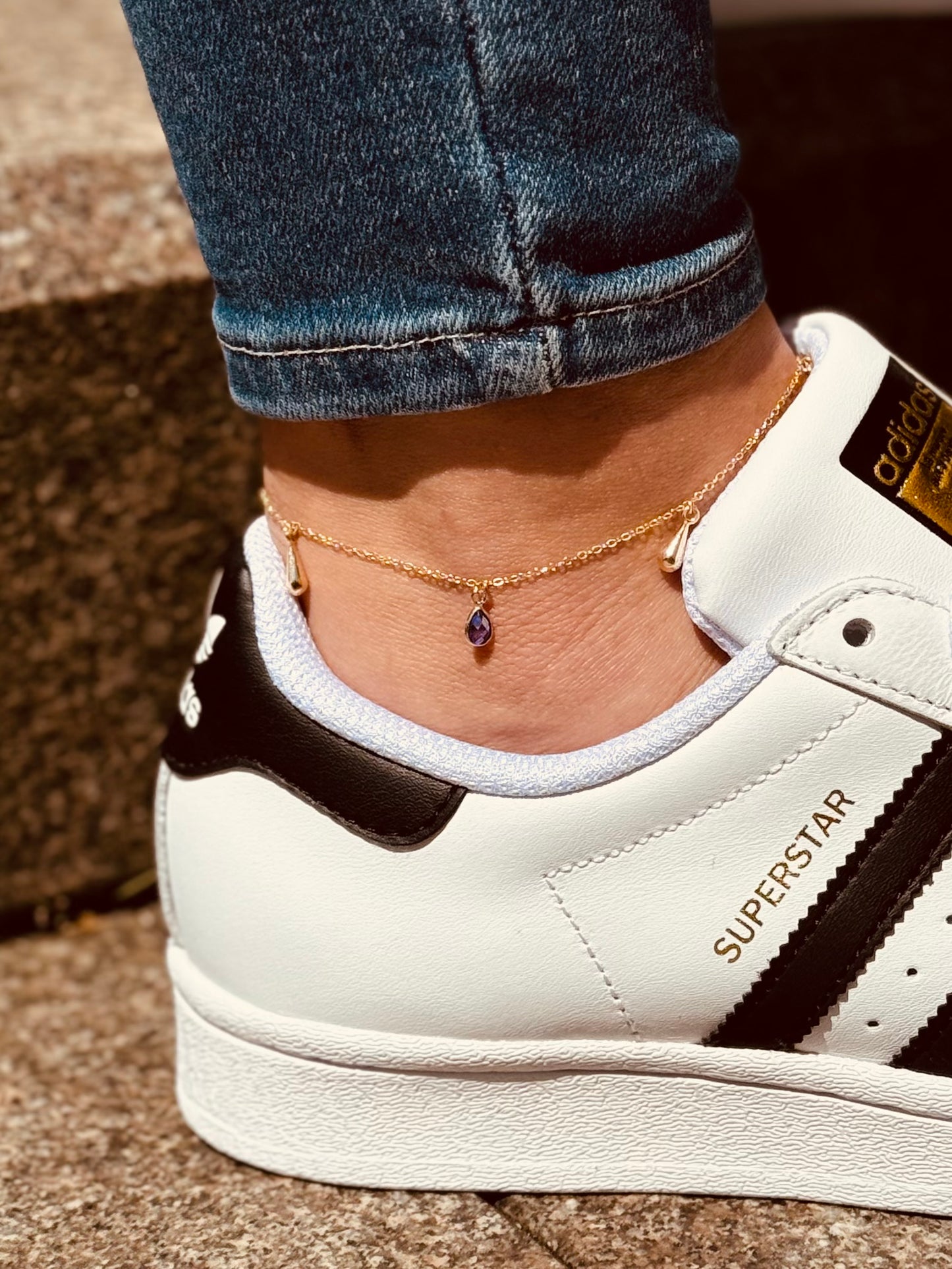 Gold Fuẞkettchen - Amethyst Drop Anklet