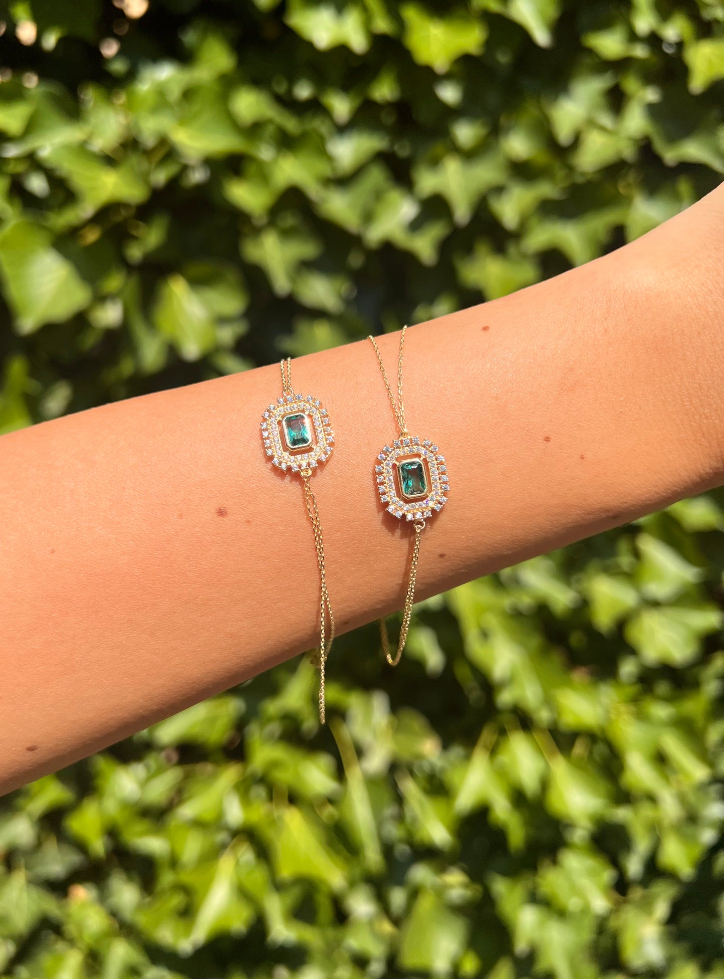 Gold Armband - Mosaik Baguette Grün
