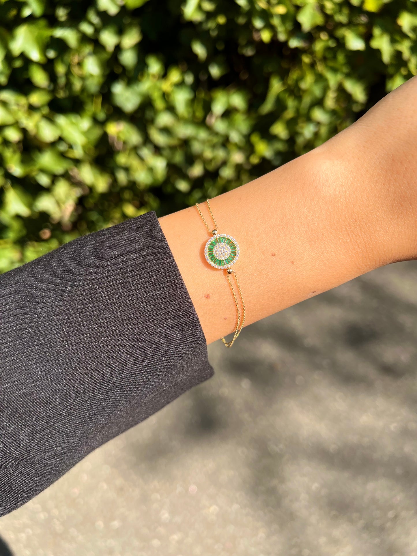 Gold Armband - Round Green