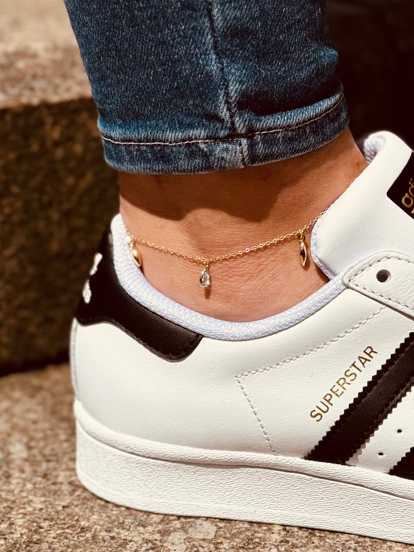 Gold Fuẞkettchen - Aquamarine Drop Anklet