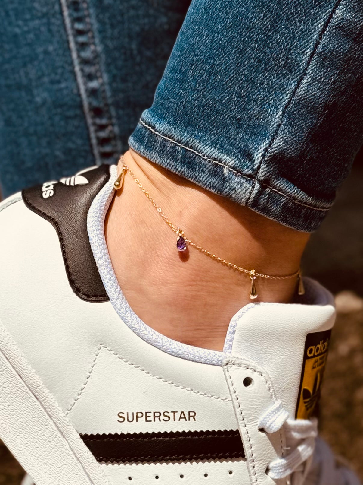 Gold Fuẞkettchen - Amethyst Drop Anklet