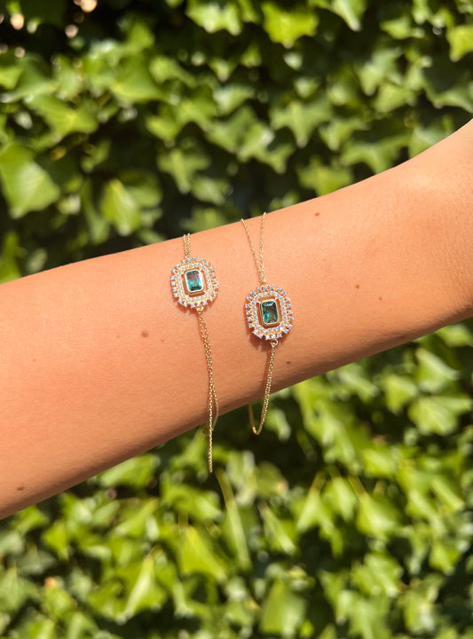 Gold Armband - Mosaik Baguette Grün