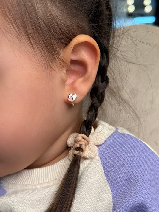 Gold Kinder Ohrringe - Herz Rosa