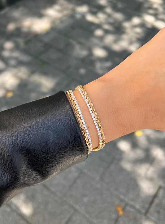 585 Gold Armband - Halat mit Steinreihe