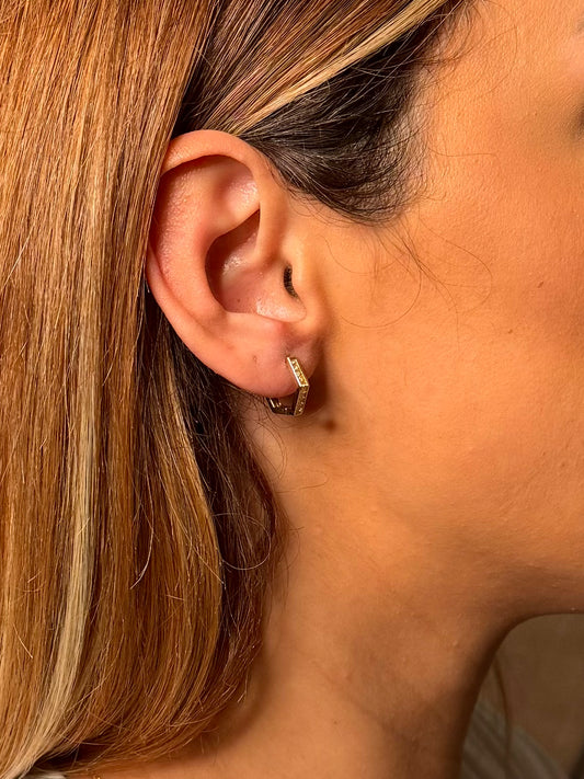 585 Gold Ohrringe - Sechskant mit Zirkonia Line