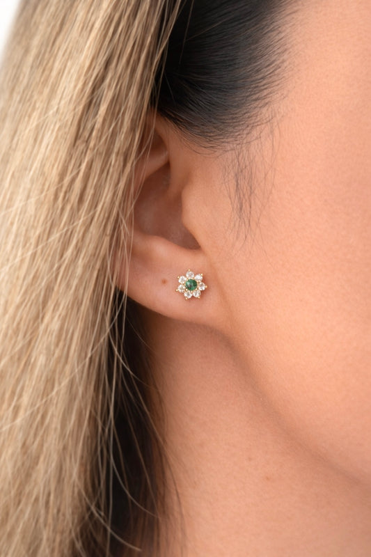 Gold Ohrringe - Blume grün