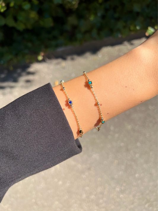Gold Armband - Liebeswürfel Türkis