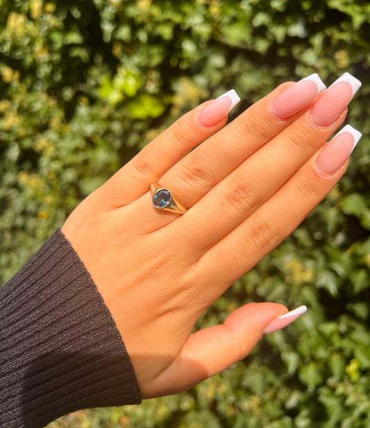 585 GOLD RING - BLAU OVAL