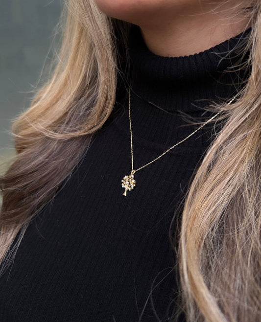 Gold Halskette - Stammbaum weiß