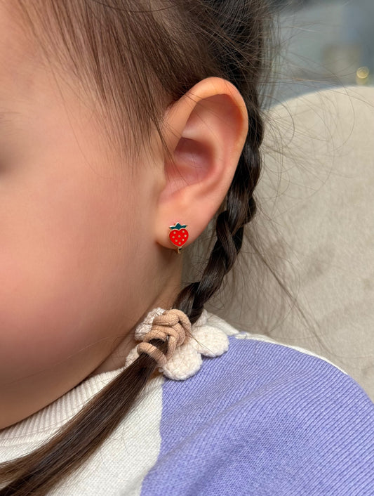 Gold Kinder Ohrringe - Erdbeere