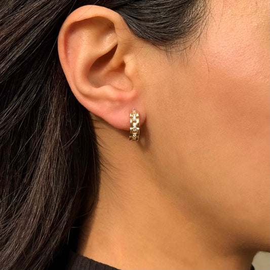 Gold Ohrringe - Kettenoptik Creole mit Zirkonia-Stein Linie