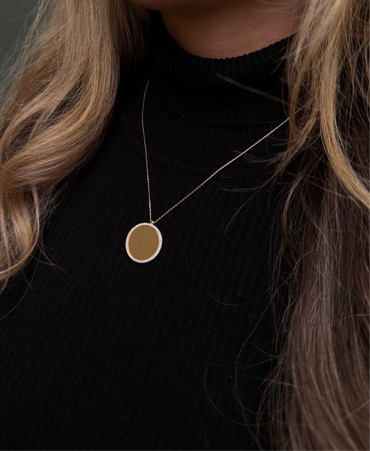 Gold Halskette - Platte mit Zirkonia